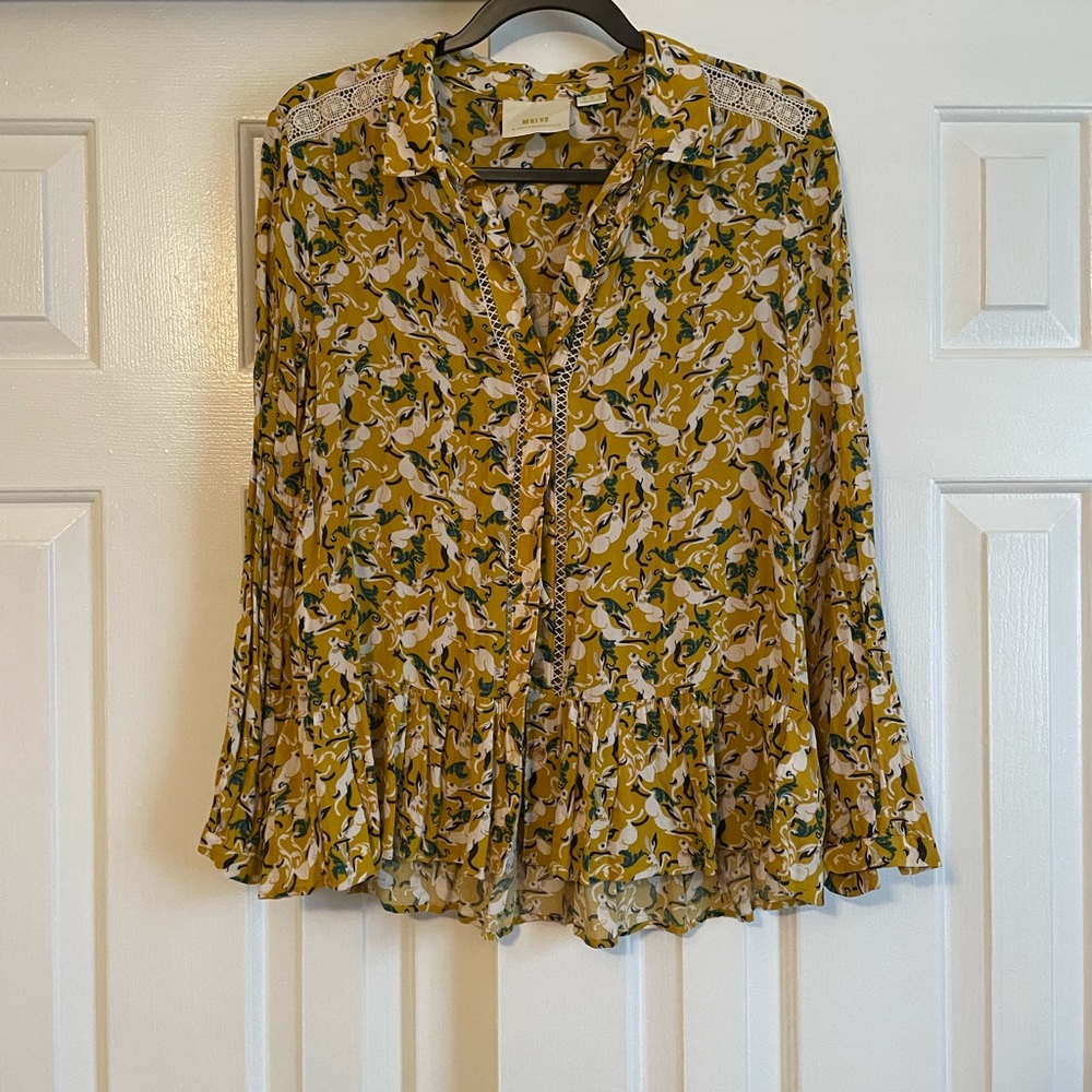 Maeve by Anthropologie. Gold and green blouse.